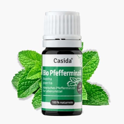Casida Bio Pfefferminzöl 5ml – 100% reines ätherisches Öl, Lebensmittelqualität, innerlich anwendbar, vegan, ohne Zusatzstoffe, vielseitig einsetzbar