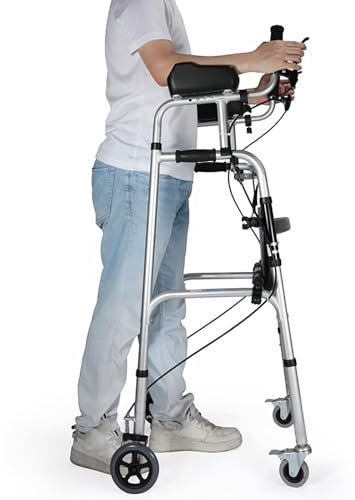 ENWYTE Rollator für Senioren Faltbarer Gehwagen mit Unterarmstütze Höhenverstellbar Rollator mit Ledersitz Bremsen für Erwachsene Robuste Mobilitätshilfe für Drinnen Draußen