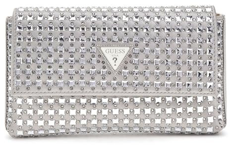 GUESS Women ZALINA Flap Clutch Hand Bag, Silber/schwarz