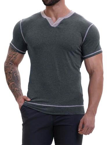 Herren Slim Fit Lange Ärmel T-Shirt, Lässige Einfarbig Sweatshirts, V-Ausschnitt Oberteile Basic Longsleeve Shirts Beiläufig V-Ausschnitt Unterhemden Klassische Passform Oversized Tshirt