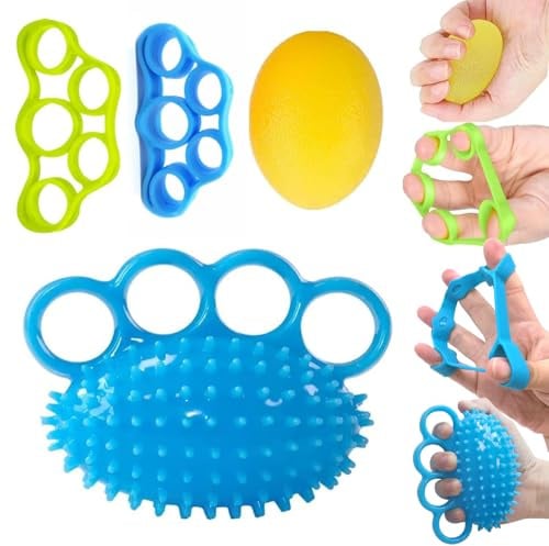 4 teiliges Handtrainer Set Fingertrainer Handgelenktrainer und Therapieball zur Rehabilitation bei Schlaganfall Arthritis und zum Griffkrafttraining