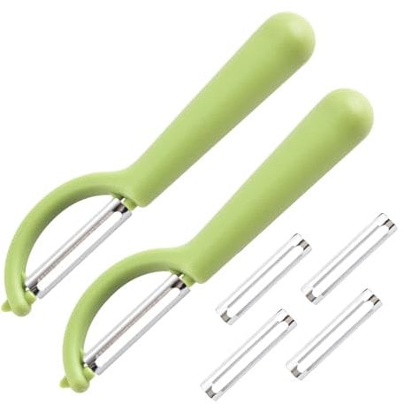 2 Stück P-Schäler Tupper Set mit 4 Ersatzklingen, Universal Sparschäler für Kartoffelschäler (2, Grün)