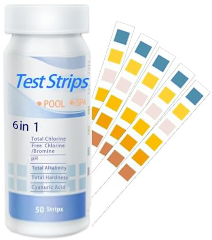 Pool Teststreifen,Pool Tester Ph Und Chlor,6 In 1 Pool-Teststreifen FüR Spa,Wert Test Wassertester Pooltester FüR Spa,Streifen Messgerät Wasserhärte Whirlpool Messen Ph-Wert (100)
