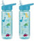 TINY TO TOTS BABY TO TODDLER Dino Water Bottle, BPA Free 2 Pack 500ml Straw Sipper for Toddlers, Reusable Non Spill Flip Up Blue Kids Lightweight School Nursery Bottle (2 Pack Dino Straw Sipper)