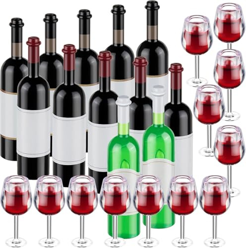 24 Pcs Mini Wine Bottles, 1:12 Scale Miniature Red Wine Bottles and Goblets