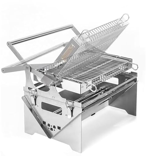 Barbecue Portable Au Charbon/gaz pour L'extérieur, Barbecue De Camping Rotatif avec Poignées, Poêle à Fumigation Pliable en Acier Inoxydable, pour Les Repas en Plein Air, Les Pique-ni Regular Version