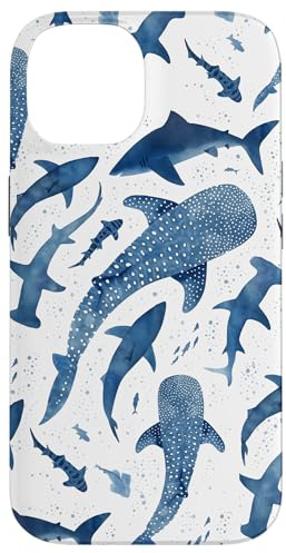 Whale Shark Pattern Ocean Blue Watercolor Sea Life Collage Case for iPhone 14