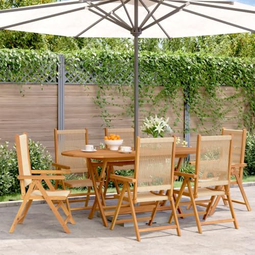 Teenpull Gartenstuhl Verstellbar 6 STK. Beige Massivholz Akazie, Klappbar mit Liegefunktion, Wetterfest für Garten Terrasse Balkon, Maximal 110 kg Tragfähigkeit