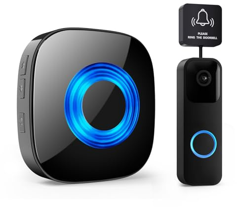 PHYSEN Ripetitore di Segnale Wireless, WET03B Kit di Estensione Campanello Wireless, Compatibile con Tutti i Campanelli Blink, 58 Melodie & 5 Livelli di Volume, 1 Convertitore e 1 Ricevitore