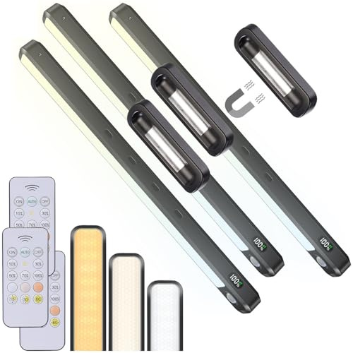 Lunartec Schrankbeleuchtung Akku: 3er-Set LED-Akku-Unterbau-/Bilderleuchte, PIR, Fernbedienung, schwarz (Unterschrank-Beleuchtung Küche LED, Unterbauleuchte Küche flach, Bild)