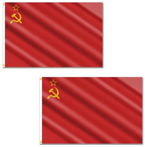 Lot de 2 drapeaux de l'Union soviétique de l'URSS - 1,5 x 0,9 m avec œillets en laiton - Bannière en polyester pour événements à thème, affichage d'histoire, chambre, bar et jardin