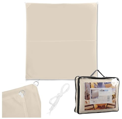 Relaxdays Vattentät presenning med öljetter och spännlinor, solduk, kvadratisk, beige