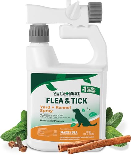 Vet's Best Flea and Tick Yard & Kennel Spray, Dog Flea Spray that Kills Fleas, Mosquitoes, & Ticks, Plant-Based Ingredients, Plant Safe Ready-to-Use Hose Attachment, 32 fl oz