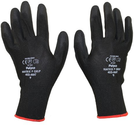 2 Pairs - POLYCO Matrix P Grip - Black PU Gloves Size 9 Large Gardening Work Mechanic Builders PPE Grip