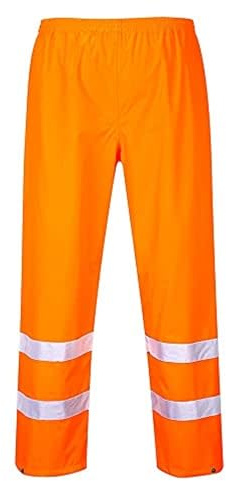 Portwest S480 Hi-Vis Rain Traffic Trousers Stain Resistant Drawstring Waist | Orange, Large, EN ISO 20471 Class 2, EN 343 Class 3:1, CE Certified, Straight Fit, 300D Oxford, Two Side Pass Through Pockets