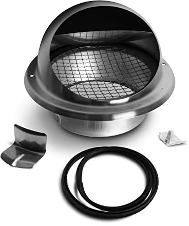 VIOKS Dunstabzugshaube Abluft Dunstabzugshaube Lufthaube Edelstahl Rückstauklappe 150 Dunstabzug/Rund-Anschlusssystem mit Rückstauklappe und Insektendraht