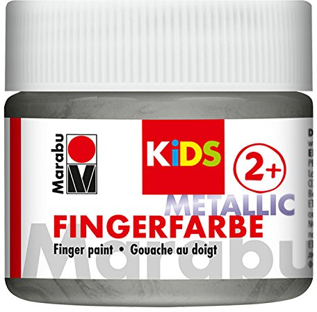 Marabu 03030050782 - Kids Fingerfarbe metallic silber 100 ml, Fingermalfarbe auf Wasserbasis, parabenfrei, vegan, laktosefrei, glutenfrei, zum Malen in Kindergarten, Schule, Therapie und Zuhause
