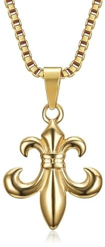 BOBIJOO Jewelry - Discret Pendentif Doré Fleur de Lys Patriote templier Chevalier Acier Or Chaîne