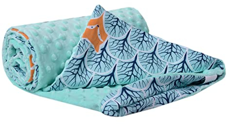 Medi Partners Krabbeldecke 100% Baumwolle 75x100cm doppelseitig multifunktional Minky Kuscheldecke für Kinderwagen weich flauschig (Wald mit minzer Minky)