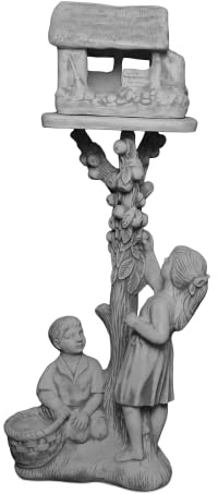 gartendekoparadies.de Statue Junge und Mädchen mit Vogelhaus, Steinfigur, H. 138 cm, 122 kg, Grau, Frostsicher aus Steinguss für Außenbereich
