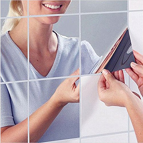 HKTOPCNE 9Pcs Miroir Autocollant Miroir Adhésif Décoratif Miroir Carrés Argenté Amovible Mosaïque Décorative 15cm x 15cm 3D Decal Mosaic Home Room Decoration DIY for Living Room Porch