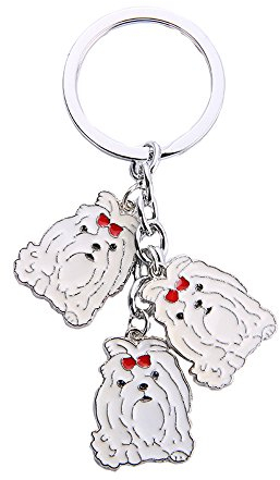 Dreamls Dogs ID Tag Schlüsselanhänger, hübsche DREI Haustier-Anhänger Metall Schlüsselanhänger Ring Handtasche Geldbörse Auto Schlüsselanhänger für Freunde Liebhaber, White Maltese
