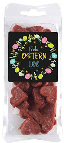 Herz & Heim® Salamisnack zu Ostern mit Namen im Etikett - Ostergeschenk für Männer