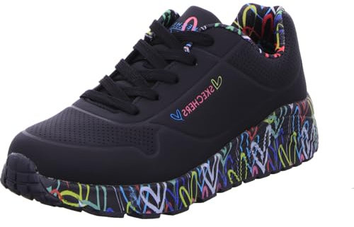 Skechers Mädchen Uno Lite Lovely Luv Sneaker, Black Synthetic Multi Trim, 38 EU