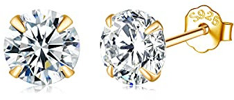 SNORSO Boucles d'oreilles Femme Argent 925, Clous d'oreilles Plaqué Or Avec Zircone Cubique 5mm pour Femme Fille