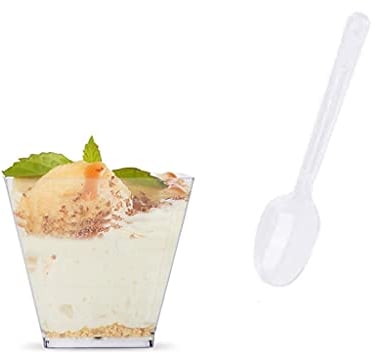 Voarge 50 Pack Mini Dessert Cups, Small Appetizer Cup Restaurant Reusable Serving Bowl, Dessert Bowls with Spoons for Home, Party, Hotel, Banquet 2oz, 50ml