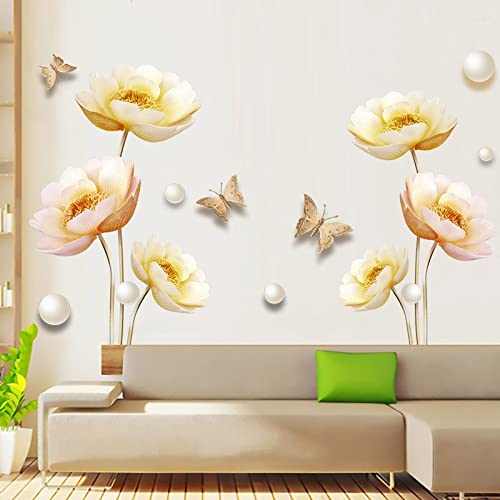 COVPAW® Wandtattoo Wandaufkleber XXL Blumen Gelb Tulpen Wandsticker Wandbild Bilder Wohnzimmer Schlafzimmer Poster Mural Home Decor