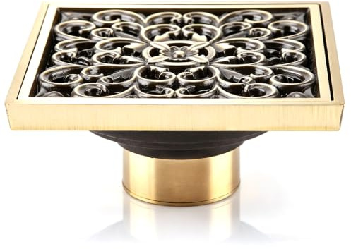 Drain de Plancher de Douche carré, Drain de Plancher Ancien de Salle de Bain Drainer de Sol Capteur de Cheveux avec Couverture de Grille Amovible pour la Maison d'hôtel