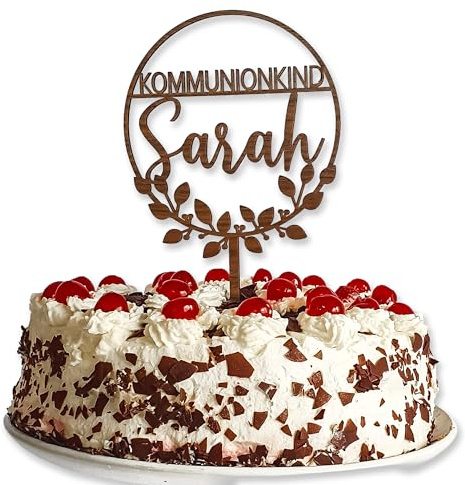 Cake Topper Kommunionkind - Personalisierter Kommunion Tortenstecker mit Name (Walnuß)