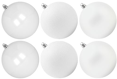 Benjia Weihnachtskugeln Groß Aussen, Dekokugel Wetterfeste Riesen Große Gross XXL Outdoor Draußen Draussen Kunststoff Weihnachtskugel Christbaumkugeln Kugeln Weihnachten (10cm/6STK, Weiss)