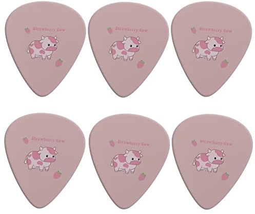 Jeiento Niedliche Gitarrenplektren, Stärke 0,96 mm, für Akustik, Klassik, Elektro, Bassgitarre, Gitarrenzubehör, rosa Erdbeerkuh, 6 Stück