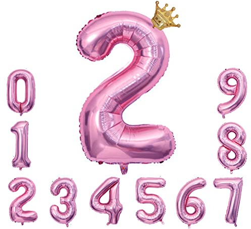 Foil Luftballon 2 Helium Folienballon Zahlen Ballon XXL Folien Rosa Ballon 2 Geburtstag 100cm/40inch