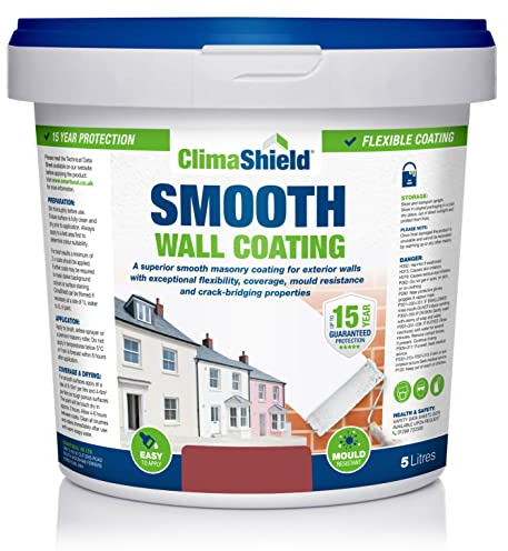 ClimaShield Wall Coating Smooth - Brick Red, 5L - Red Masonry Paint & Durable Acrylic Paint for Walls to Waterproof & Protect Brick, Render, Cement & Concrete. Lasts up to 15 years