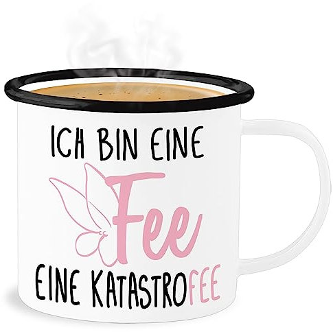 Emaille Becher Blechbecher - Statement Sprüche - Ich bin eine Fee - 300 ml - Weiß Schwarz - sarkasmus katastrophe tasse spruch katastro spruechen böse sprüche, freche sprueche lustige