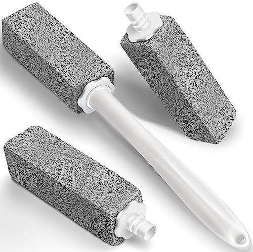 MARYTON Pumice Stone Toilet Bowl Cleaner with Extra Long Handle,Replaceable Design, 1 Cleaning Handle, 3 Cleaning Stones Refills,Also Cleaning Limescale Deposits, Mildew & Grills, Tiles, Grout & Pools