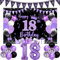 18 Geburtstag Dekorationen für Mädchen Lila, Happy 18th Birthday Hintergrund Banner und Luftballons, Lila Schwarz 18 Geburtstag Dreieck Flagge Wimpelkette 18 Folienballon für Sie 18 Jahre alt