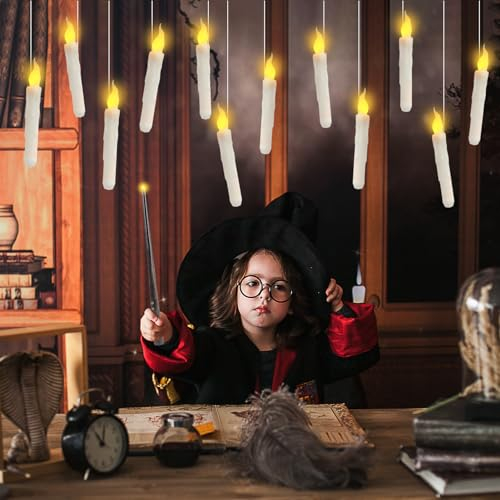 12 Stück Weihnachtsdeko Schwebende Kerzen, Floating Candles mit Zauberstab-Fernbedienung, Weihnachten Deko LED Fliegende Kerzen Batteriebetrieben für Weihnachtsdeko Innen und Party Deko
