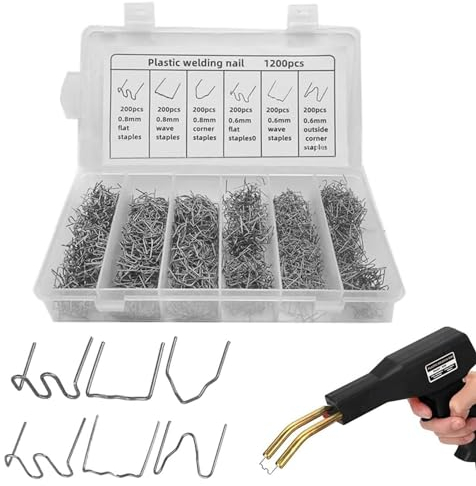 1200 Stück Edelstahl Hot Staples,Plastik Schweißen Heiße Heftklammern, 0,8mm / 0,6mm Schweiß-Zubehör,Stoßstangen-Reparatur set,für Auto Kunststoff Schweißen Reparatur