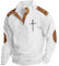 RMBLYfeiye Hemden Herren Pullover Herren V Ausschnitt Half Zip Pullover Herren V-Ausschnitt Musterdruck Vintage Pullover Mit Knopfleiste Stehkragen Raglan Shirt T Shirt Herren (Weiß, XL)