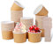 AQSXO 100 coppette di carta usa e getta da 226,8 g, mini cucchiai in legno per cibi caldi o freddi, gelati, yogurt congelato, zuppe.
