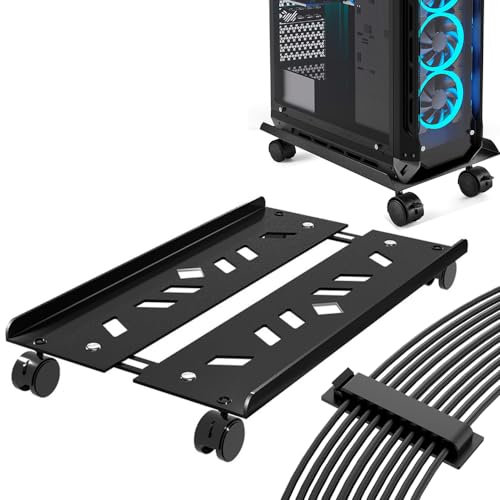 Niciksty Mobiler CPU Ständer Für PC mit Selbstklebende Kabelführungsclips, Verstellbarer Computer-Tower-Ständer mit 4 Rollen, CPU-Wagen Unter Schreibtisch - Schwarz