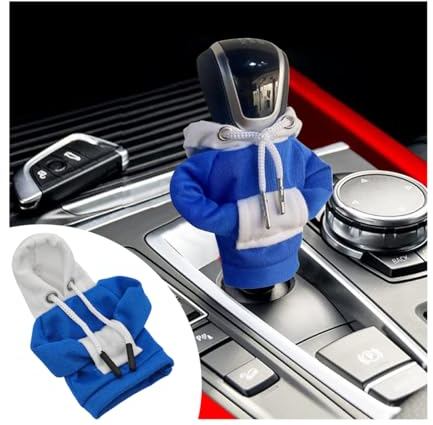 CGEAMDY 2 Stück Auto Schaltknauf Abdeckung, Auto Hoodie Schaltknauf, Hoodie Pulli für Gangschaltung, Schalthebel Schaltknauf Hoodie für Auto Dekoration(Blau+Weiß)