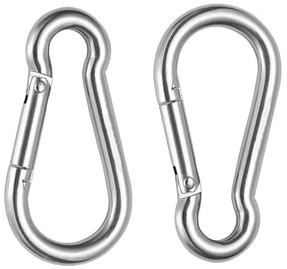Small Carabiner Clip Spring Snap Hooks 304 Stainless Steel Metal Clip M6 Locking Carribenares for Hammock Swing Set Hiking Camping Fishing (2 PCS)