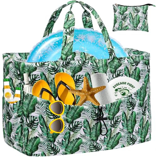 LEASOUL Borsa da Spiaggia Grande con Cerniera, Borsa Tote Impermeabile per Mare, XXL Borsa a Spalla e a Mano da Donna, con Una Borsa Piccola, per Spiaggia, Vacanza, Viaggio