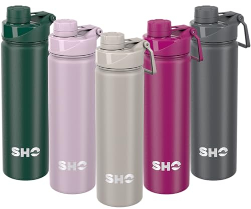 SHO Edelstahl-Sportflasche, auslaufsicher, BPA-frei, kein Schweiß, vakuumisoliert, doppelwandig, Metallflasche, Wasserflasche, 12 Stunden heiß und 24 Stunden kalt (660 ml, weiches Taupe)