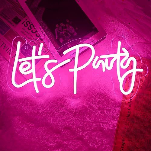 Let's Party Neonschild Rosa führte Neonlicht, USB-betriebene Party-Leuchtreklame, Dimmbare Dekorative Wandlichter für Geburtstag, Hochzeit, Abschlussfeier, Bar, Dekoration